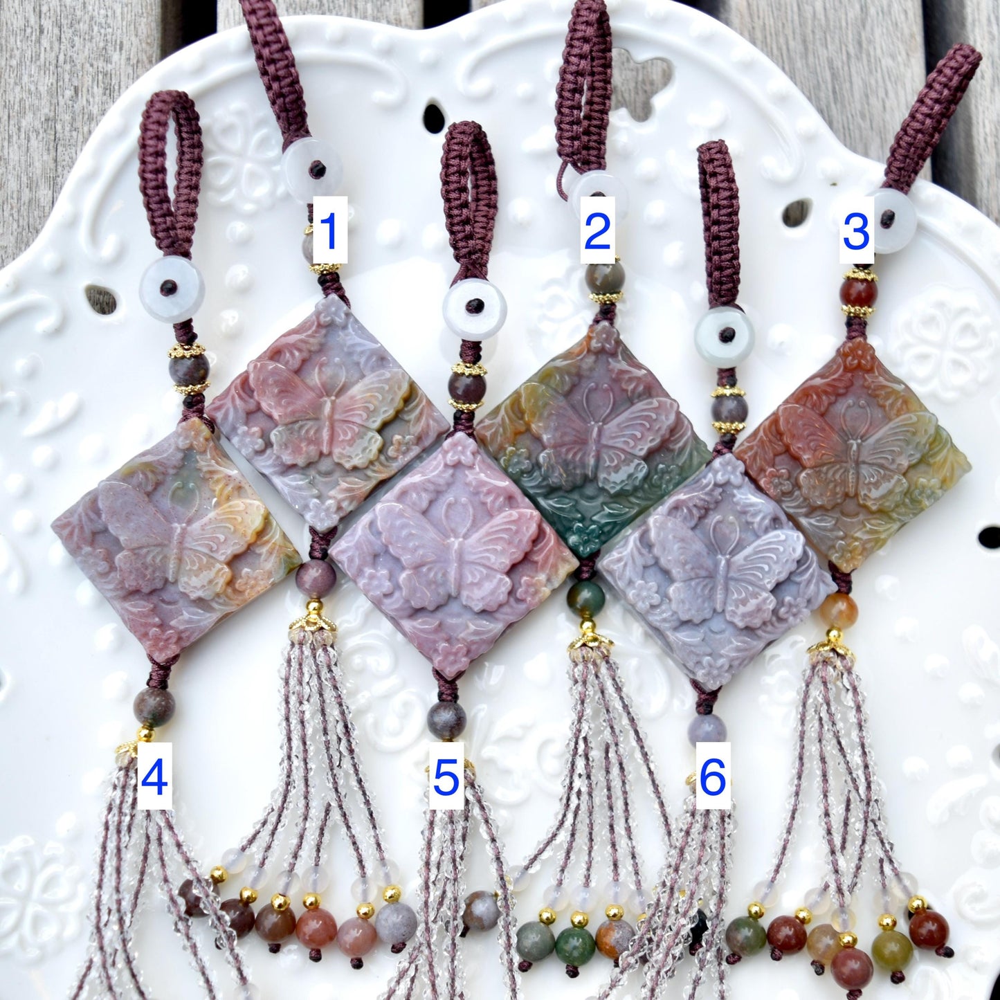 Purple Butterfly Keychain Bag Charm - Ocean Jasper - 6 Styles