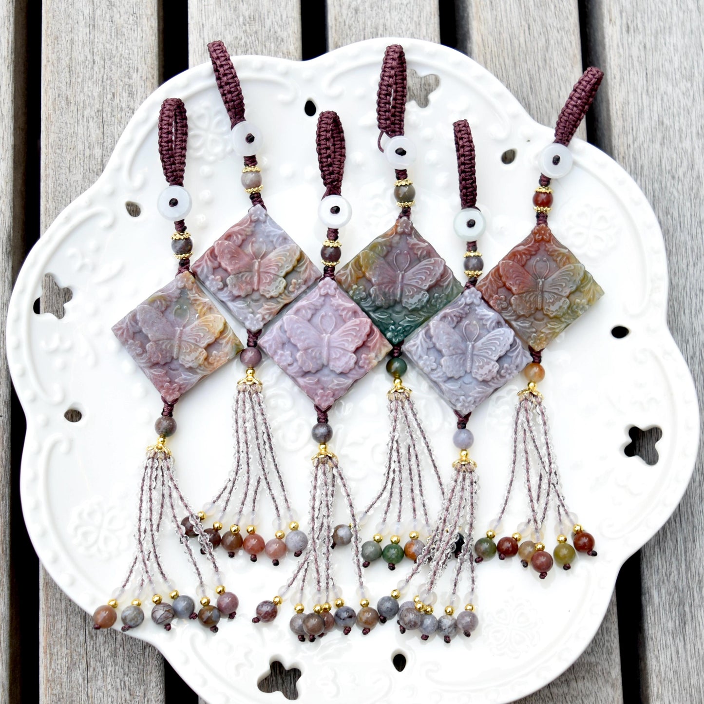 Purple Butterfly Keychain Bag Charm - Ocean Jasper - 6 Styles