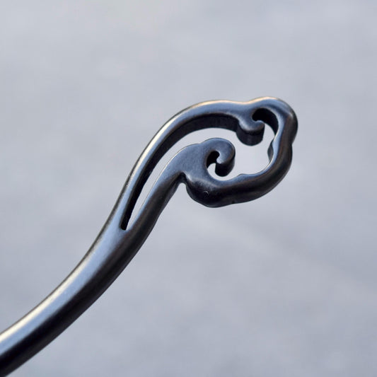 Ruyi Carved Black Wood Hair Stick - Chinese Hairpin