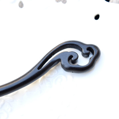 Ruyi Carved Black Wood Hair Stick - Chinese Hairpin