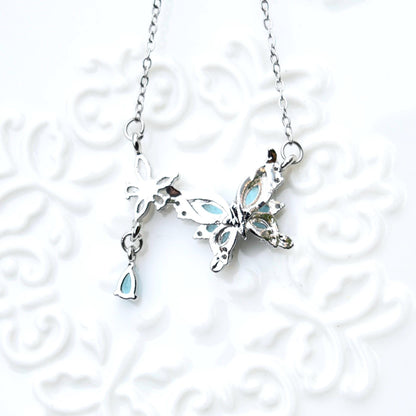 Blue Crystal Butterfly Necklace - Stainless Steel Necklace