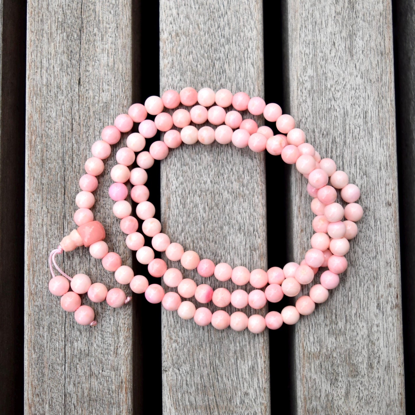 6 mm 108 beads Queen Conch Bracelet - 3 Wraps Stretchy Long Bracelet