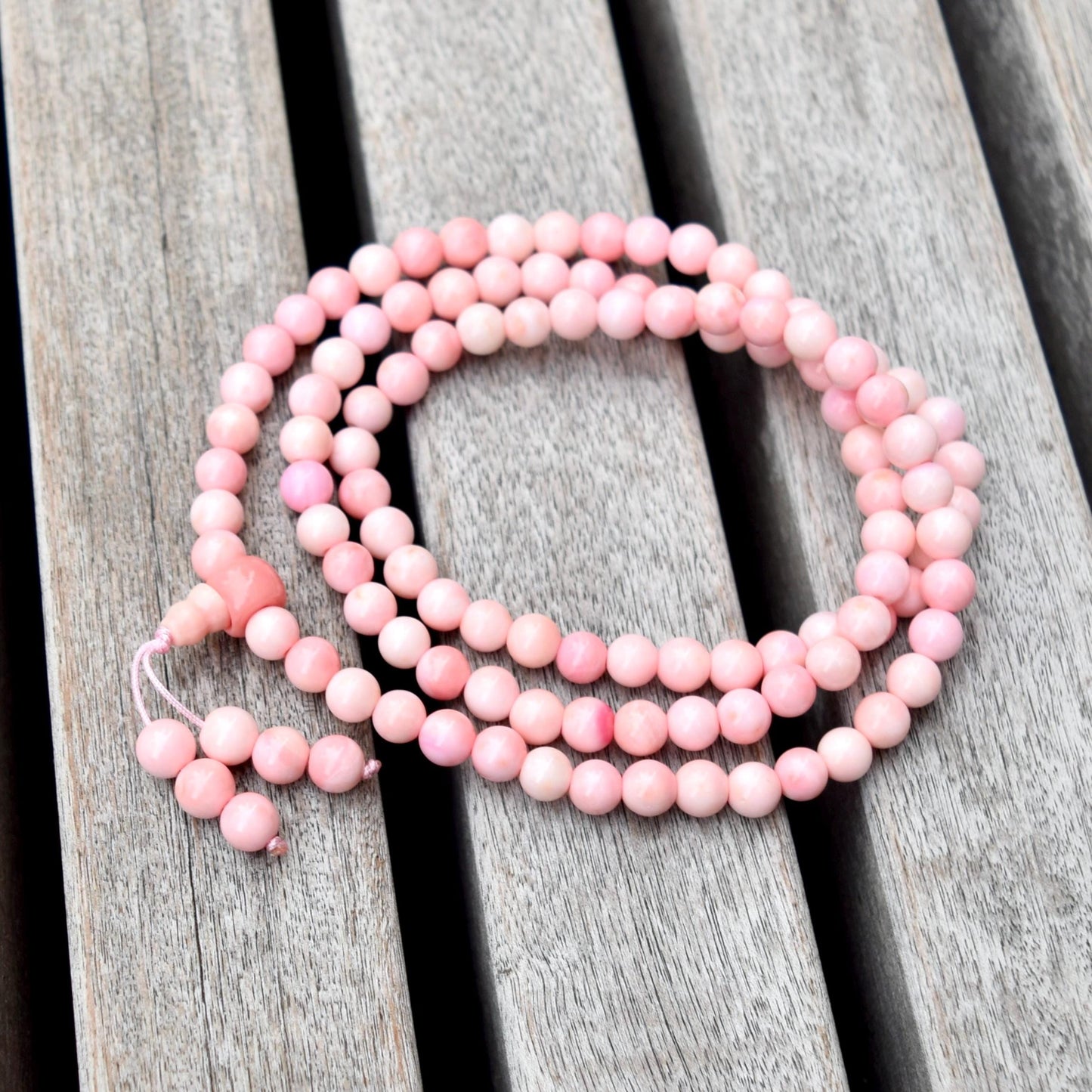 6 mm 108 beads Queen Conch Bracelet - 3 Wraps Stretchy Long Bracelet