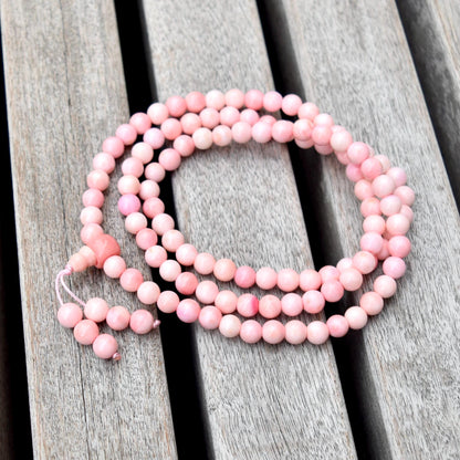6 mm 108 beads Queen Conch Bracelet - 3 Wraps Stretchy Long Bracelet
