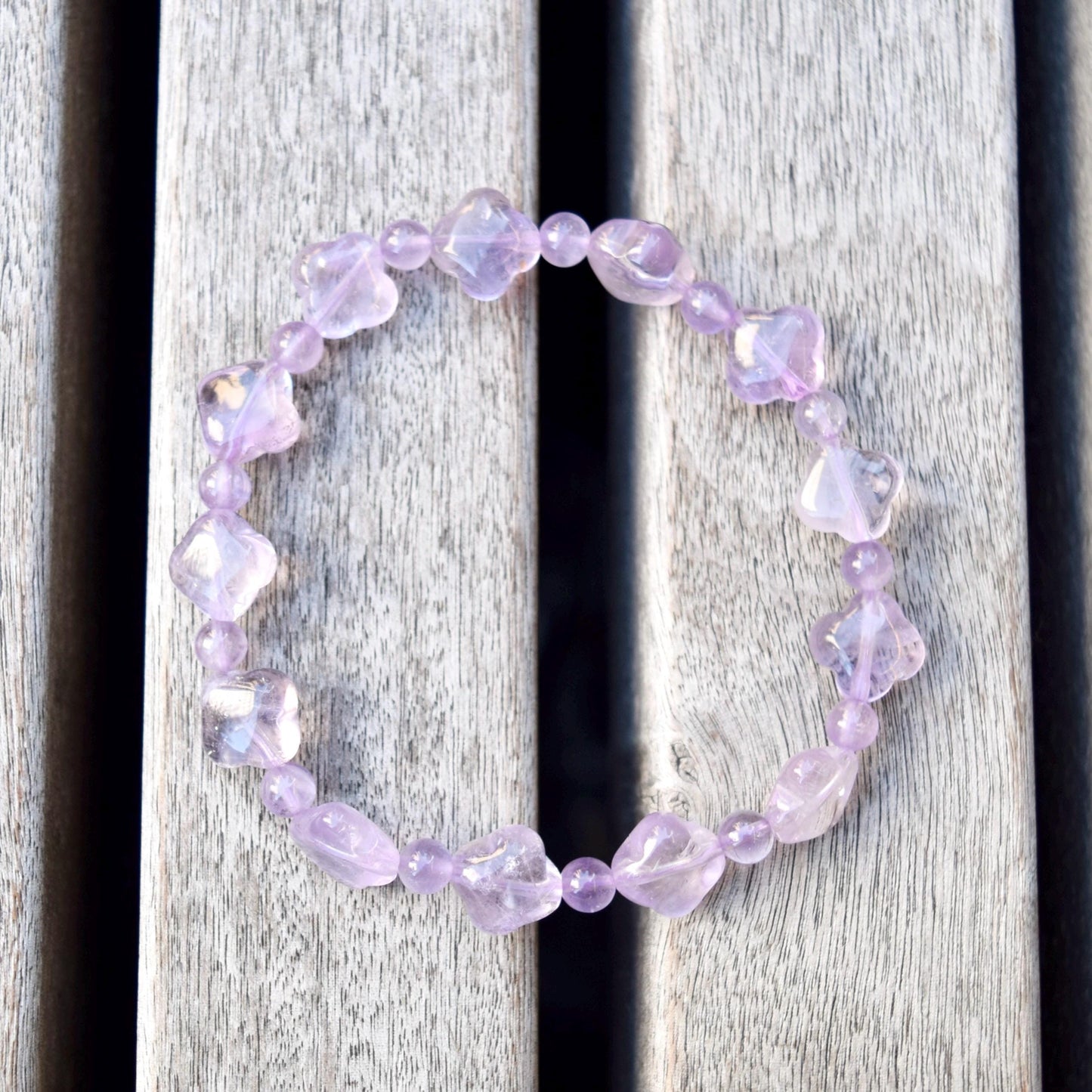Lavender Amethyst Clover Beaded Bracelet
