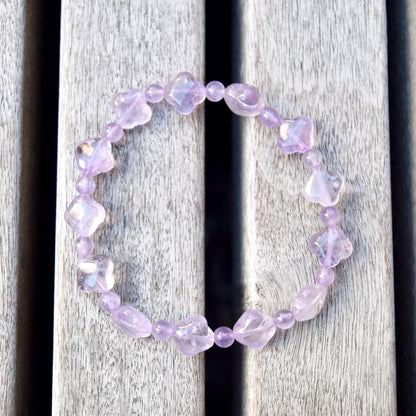 Lavender Amethyst Clover Beaded Bracelet