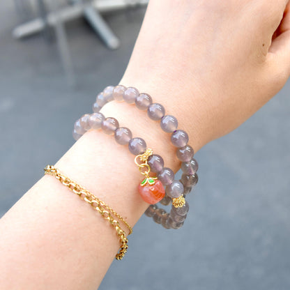 8 mm Gray Purple Agate Beaded 2 Wraps Bracelet - Persimmon Charm