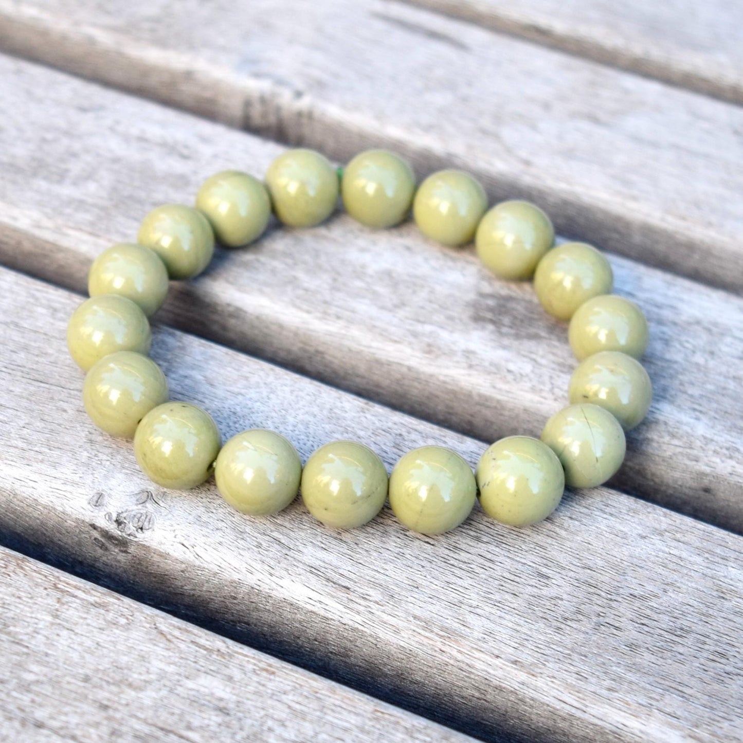 10.9 mm Colorful Agate Beaded Bracelet - Matcha Green A26