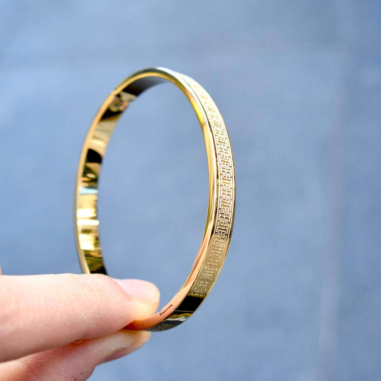 Golden Traditional Pattern Carved Bangle - Stainless Steel