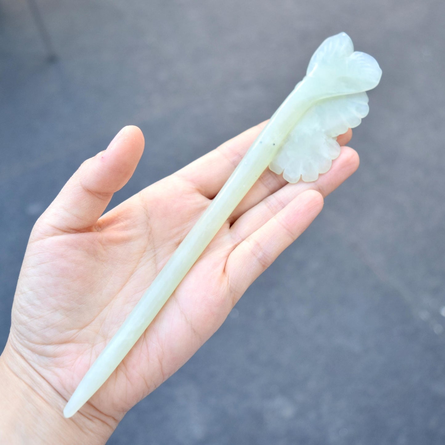 Green Carved Daisy Flower Hairpin - Serpentine Jade Hair Stick