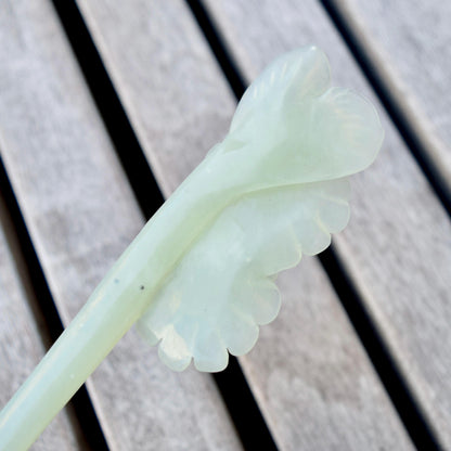 Green Carved Daisy Flower Hairpin - Serpentine Jade Hair Stick