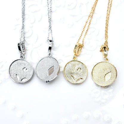 Enamel Pearl Flower Charm Necklace - Vintage Style Oil Dripping