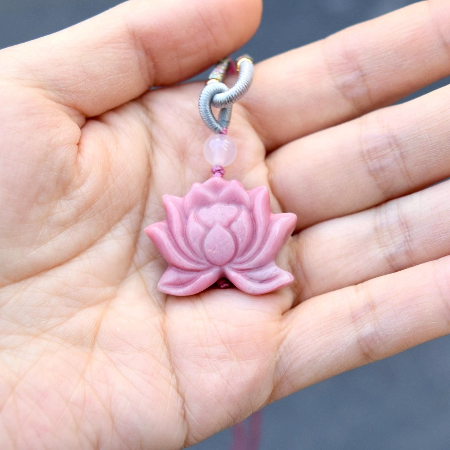 Lotus Agate Pendant Necklace - Chinese Rope Necklace