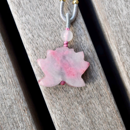 Lotus Agate Pendant Necklace - Chinese Rope Necklace