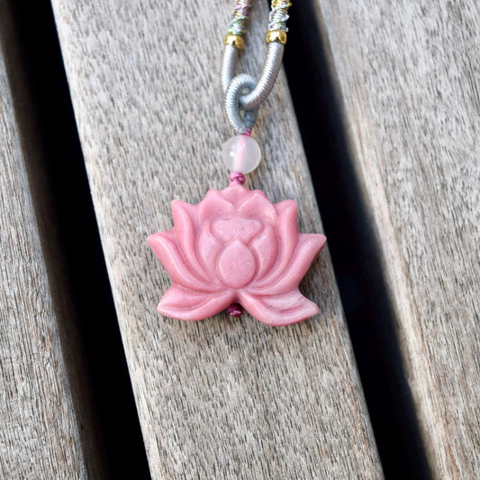 Lotus Agate Pendant Necklace - Chinese Rope Necklace