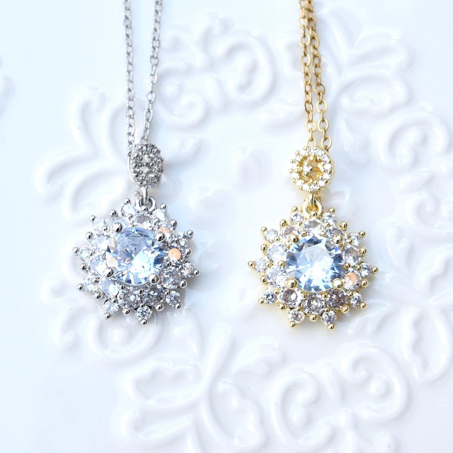 Snowflake Crystal Diamond Charm - Stainless Steel Necklace