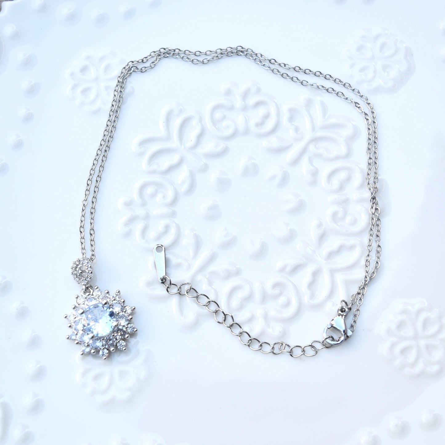 Snowflake Crystal Diamond Charm - Stainless Steel Necklace