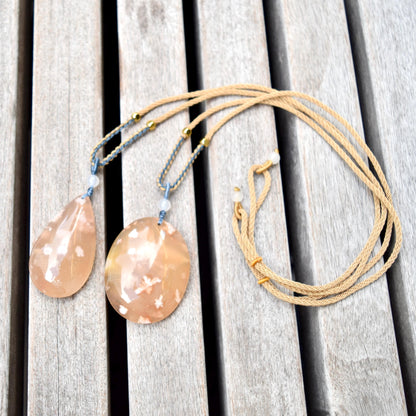 Sakura Agate TearDrop Oval Pendant Necklace