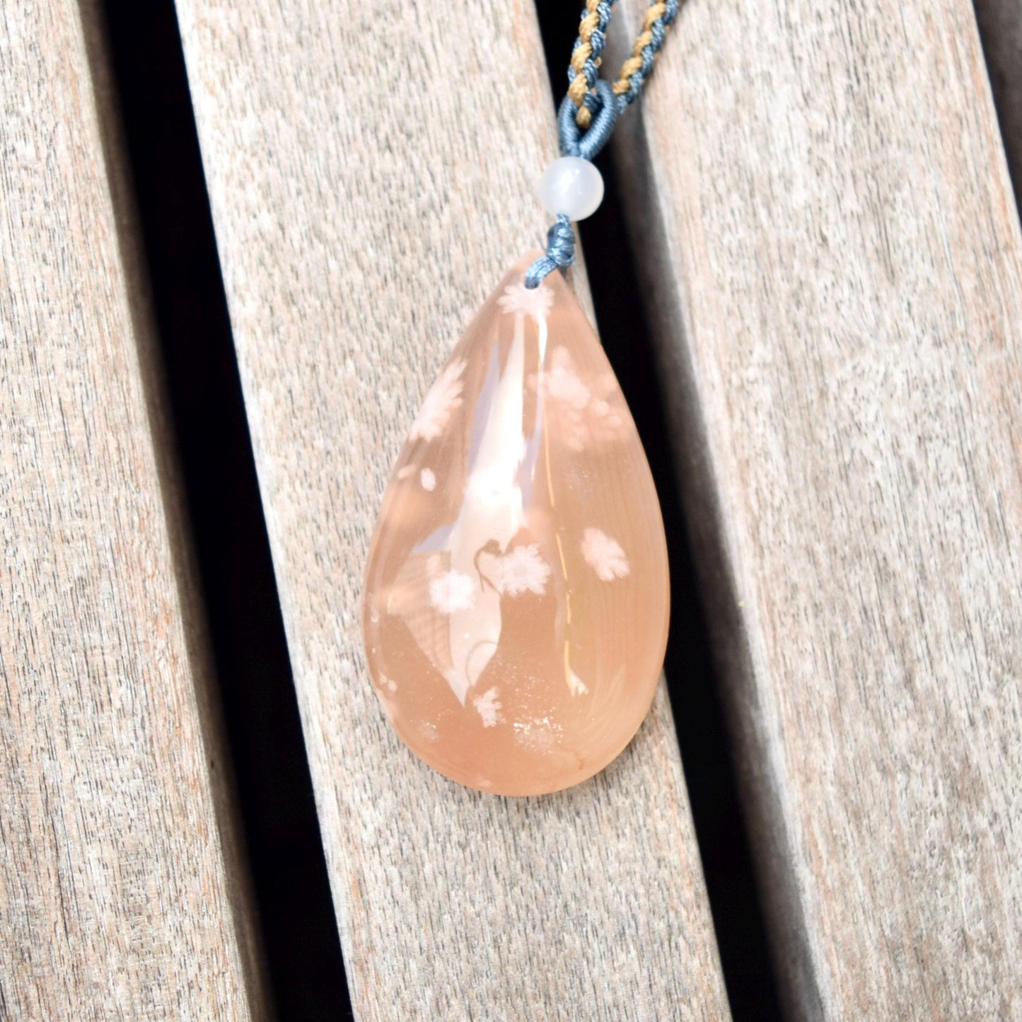 Sakura Agate TearDrop Oval Pendant Necklace