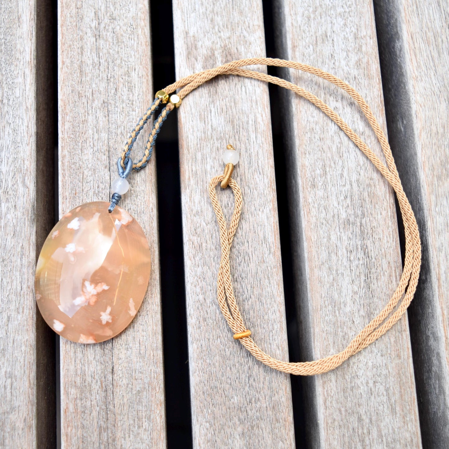 Sakura Agate TearDrop Oval Pendant Necklace