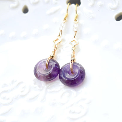 Amethyst Peace Buckle Earrings - Purple Donut Clover Earrings