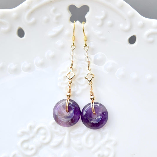 Amethyst Peace Buckle Earrings - Purple Donut Clover Earrings