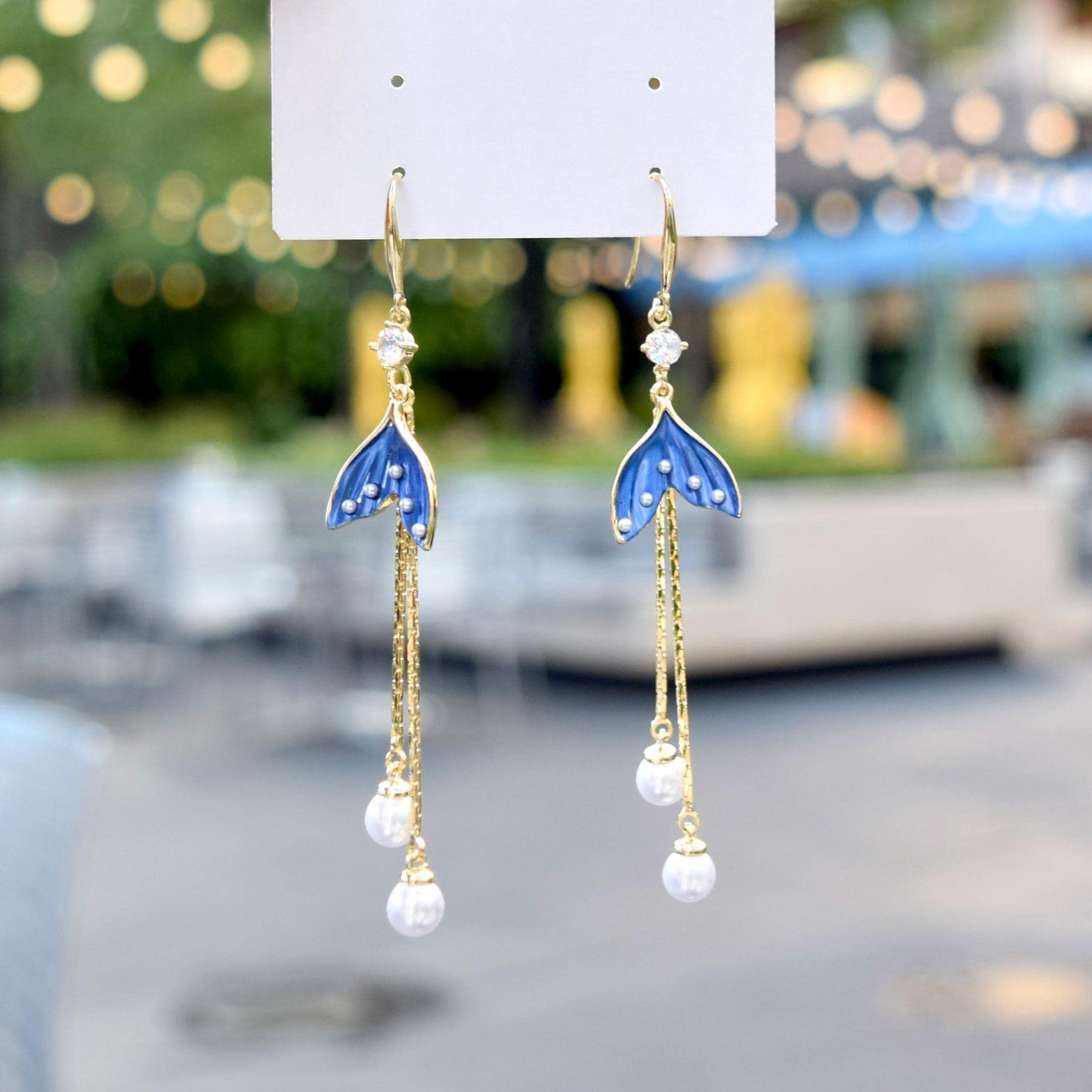 Blue Fish Tail Tassel Earrings - Dripping Oil