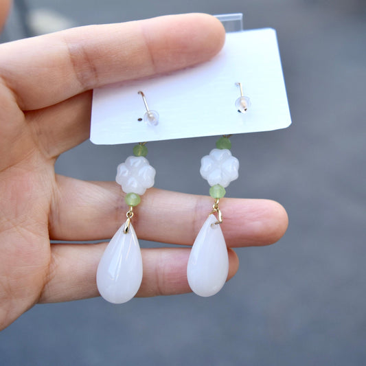 White Clover Teardrop Earrings - Jade Style