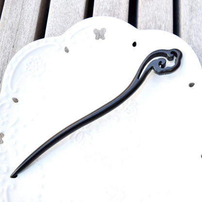 Ruyi Carved Black Wood Hair Stick - Chinese Hairpin