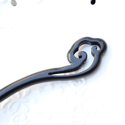 Ruyi Carved Black Wood Hair Stick - Chinese Hairpin