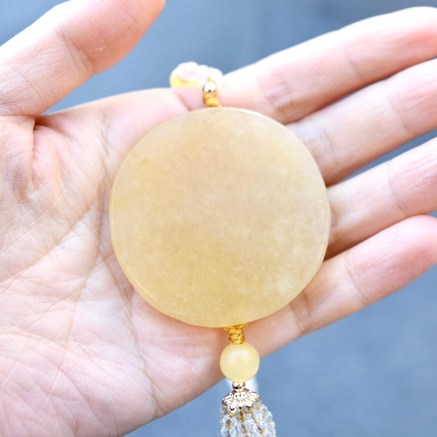 Yellow Circle Dragon Jade Pendant Necklace