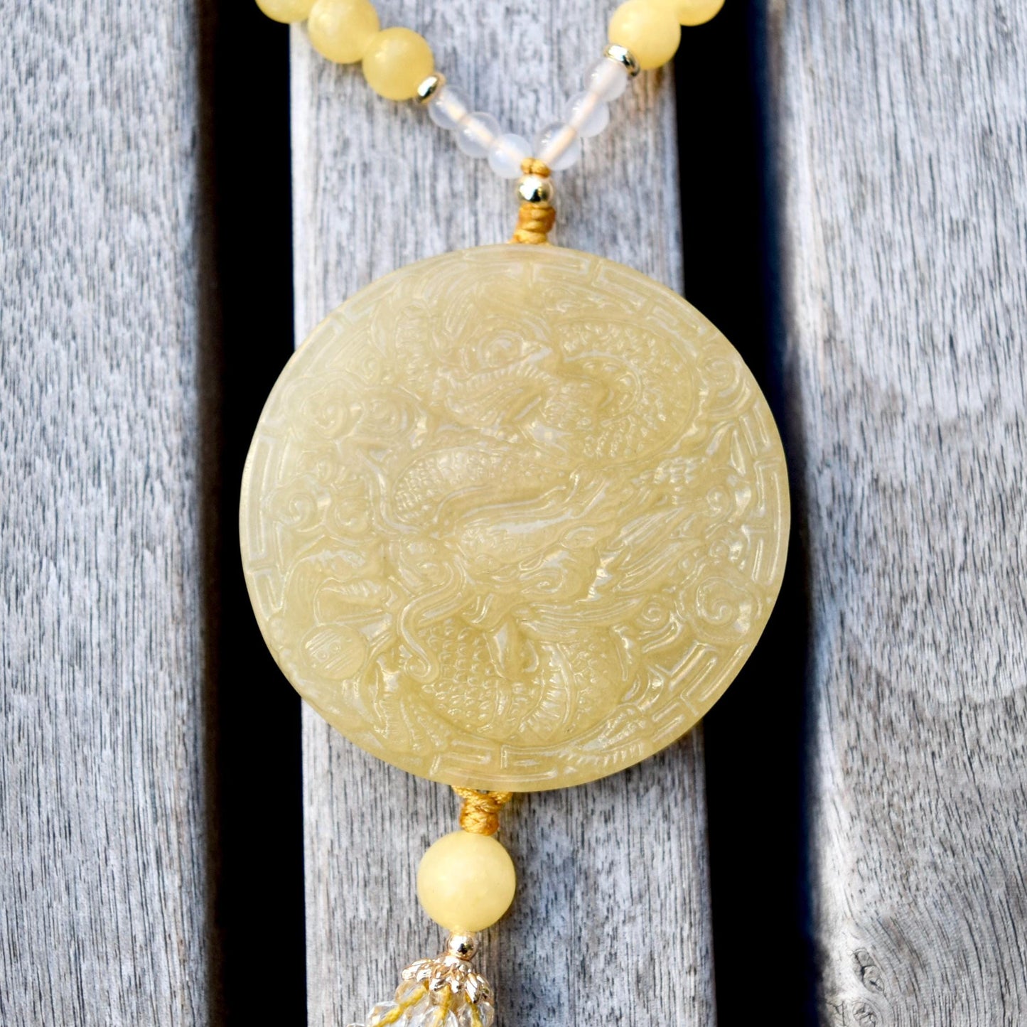 Yellow Circle Dragon Jade Pendant Necklace