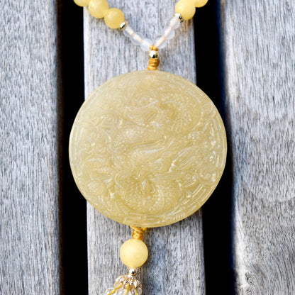 Yellow Circle Dragon Jade Pendant Necklace