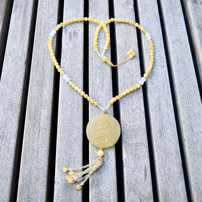 Yellow Circle Dragon Jade Pendant Necklace
