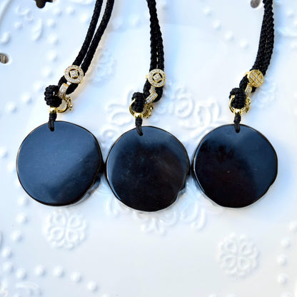 Black Obsidian Dragon Circle Pendant Necklace