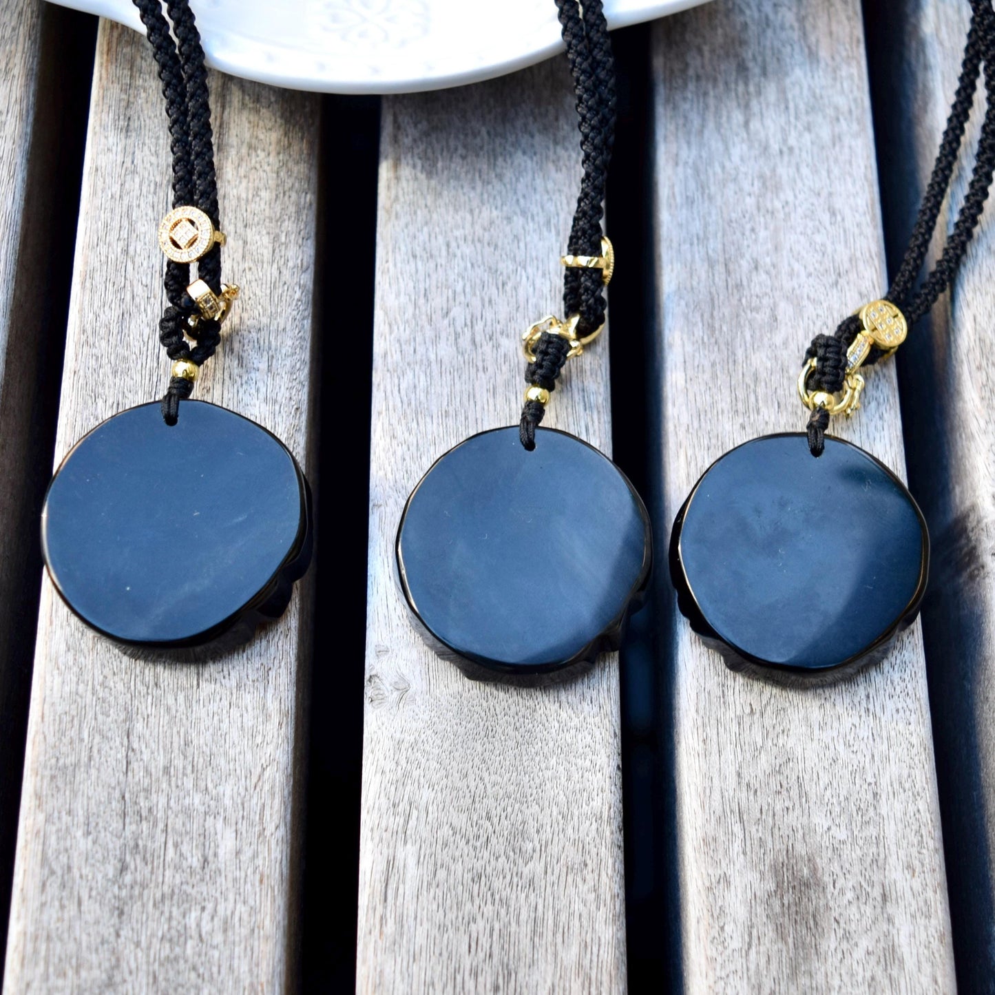 Black Obsidian Dragon Circle Pendant Necklace