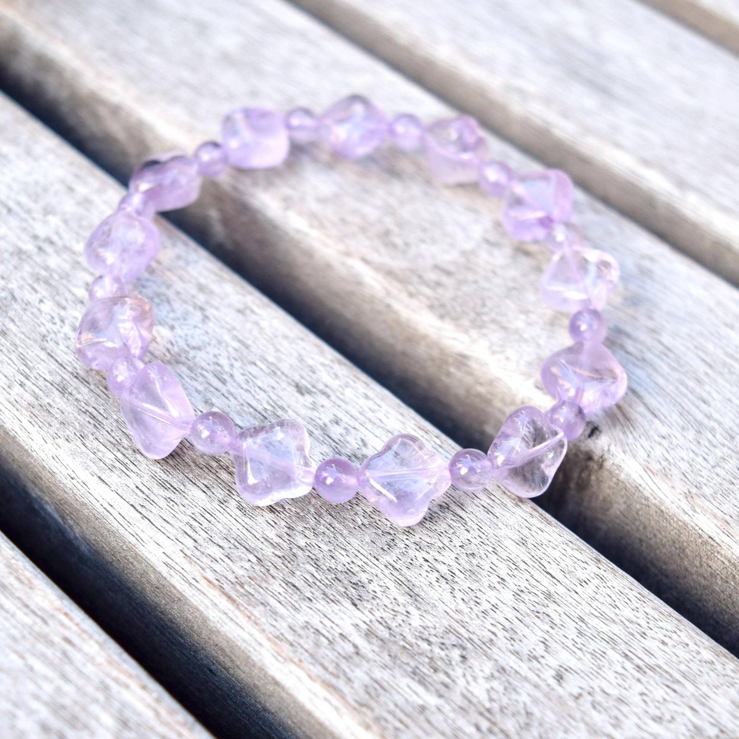 Lavender Amethyst Clover Beaded Bracelet
