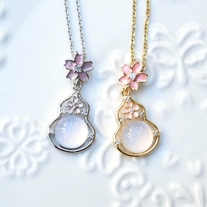 Sakura Gourd Charm Necklace - Pink Dripping Oil Stainless Steel