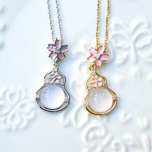 Sakura Gourd Charm Necklace - Pink Dripping Oil Stainless Steel