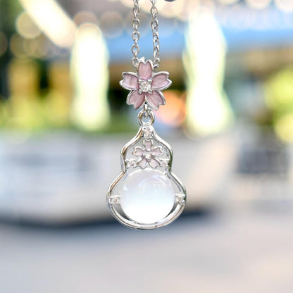Sakura Gourd Charm Necklace - Pink Dripping Oil Stainless Steel