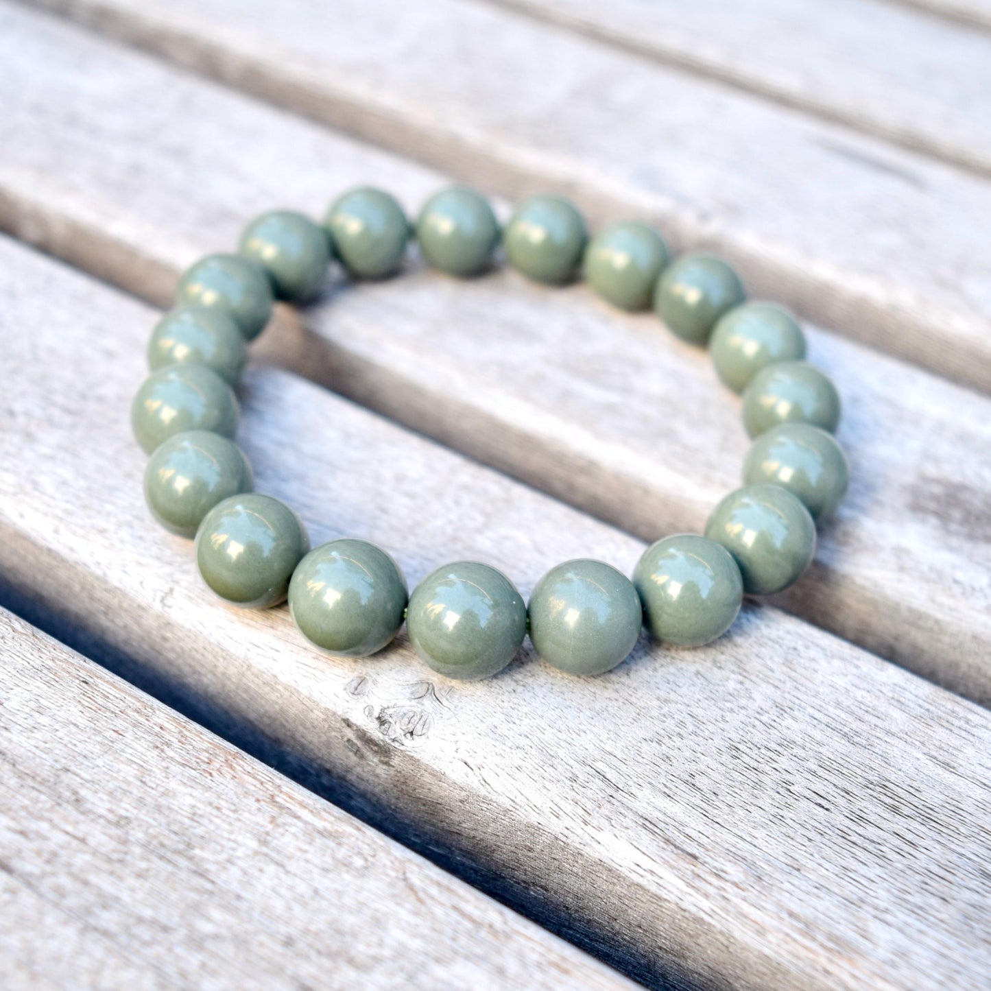 10.4 mm Green Beaded Bracelet - Natural Agate Bracelet