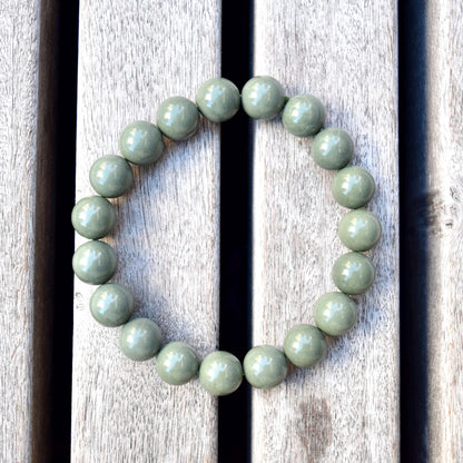 10.4 mm Green Beaded Bracelet - Natural Agate Bracelet