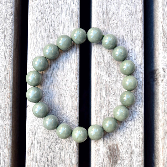 10.4 mm Green Beaded Bracelet - Natural Agate Bracelet