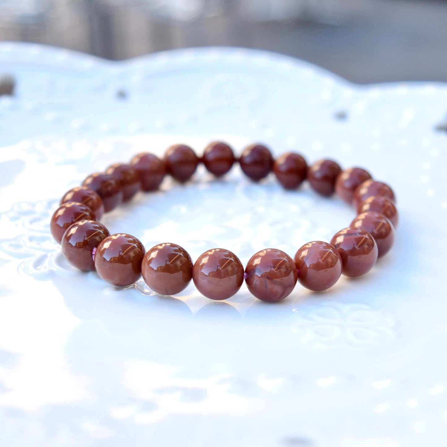 9.3 mm Agate Beaded Bracelet - Brown A30