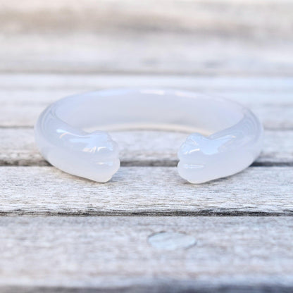 60.3 mm White Agate Bangle: Cat Paw Design