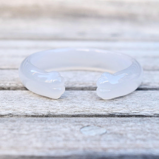 60.3 mm White Agate Bangle: Cat Paw Design