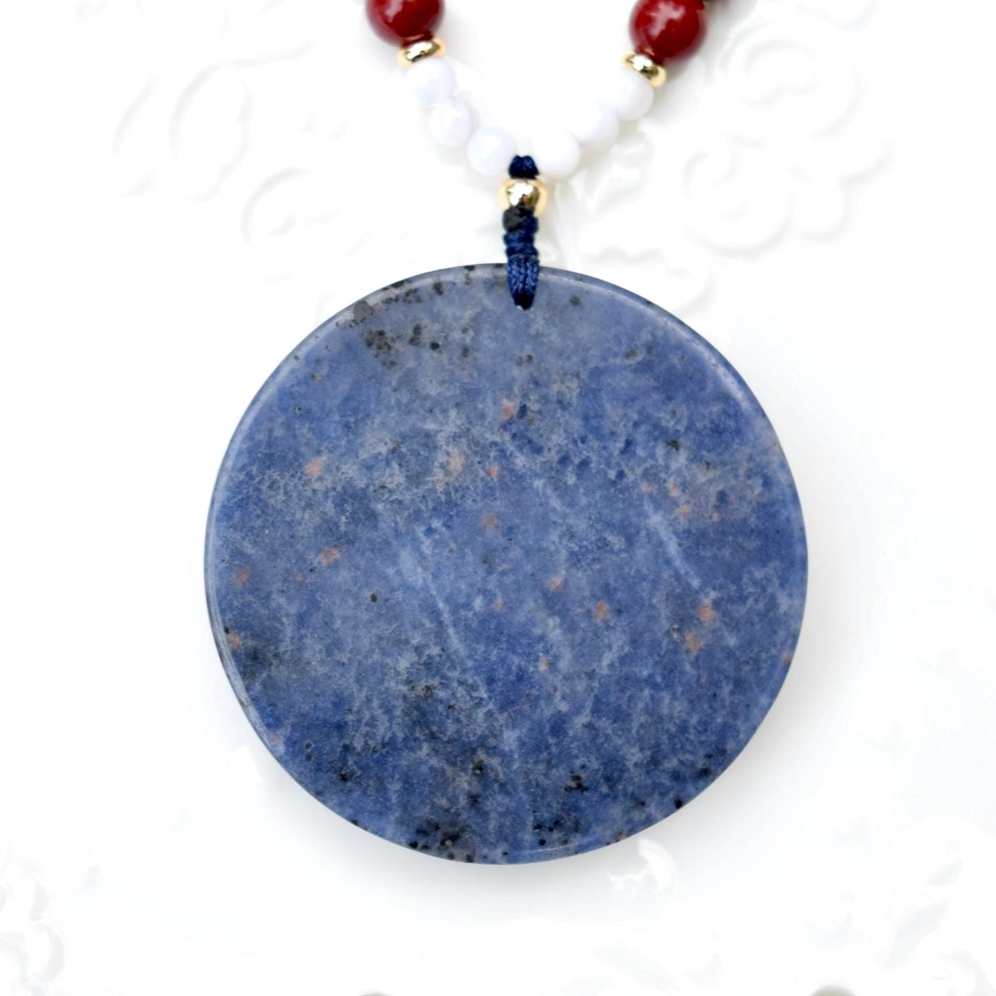Blue Dragon Phoenix Necklace - Sodalite - Cinnabar Beaded Chain