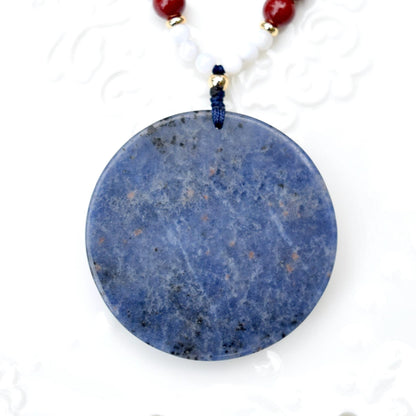 Blue Dragon Phoenix Necklace - Sodalite - Cinnabar Beaded Chain