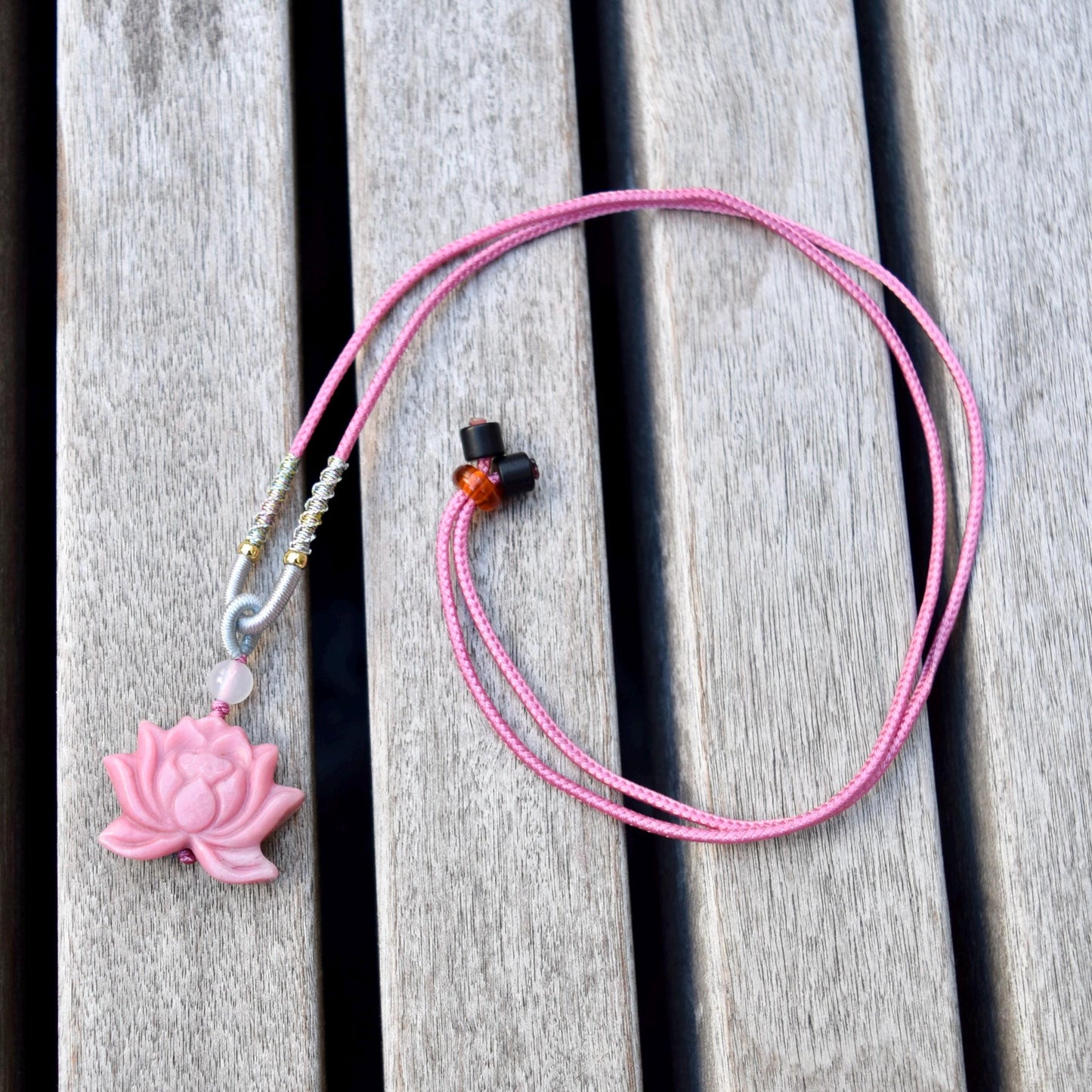 Lotus Agate Pendant Necklace - Chinese Rope Necklace