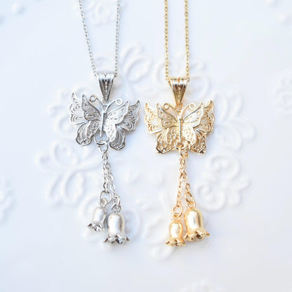 Butterfly Lily Charm Necklace - Stainless Steel Necklace